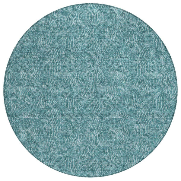 HomeRoots 5' Teal Blue and Ivory Geometric Area Rug – Stylish, Durable, Washable for Indoor and Outdoor Spaces 8' Round 602397