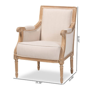 Baxton Studio Baxton Studio Chavanon Distressed Wood & Light Beige Linen French Accent Chair for Stylish Spaces ASS500Mi CG4