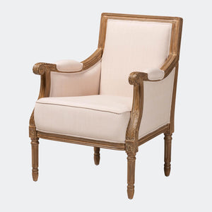 Baxton Studio Baxton Studio Chavanon Distressed Wood & Light Beige Linen French Accent Chair for Stylish Spaces ASS500Mi CG4