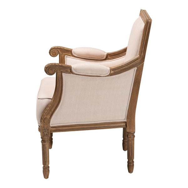 Baxton Studio Baxton Studio Chavanon Distressed Wood & Light Beige Linen French Accent Chair for Stylish Spaces ASS500Mi CG4