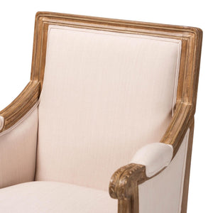 Baxton Studio Baxton Studio Chavanon Distressed Wood & Light Beige Linen French Accent Chair for Stylish Spaces ASS500Mi CG4