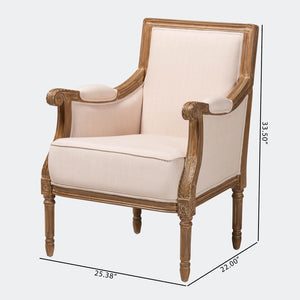 Baxton Studio Baxton Studio Chavanon Distressed Wood & Light Beige Linen French Accent Chair for Stylish Spaces ASS500Mi CG4