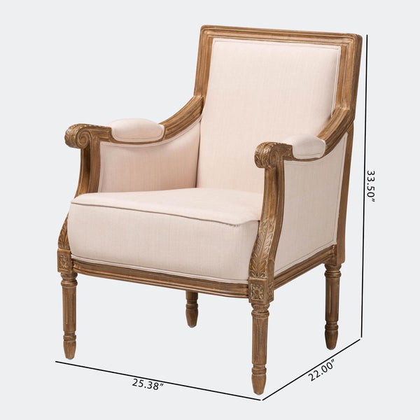 Baxton Studio Baxton Studio Chavanon Distressed Wood & Light Beige Linen French Accent Chair for Stylish Spaces ASS500Mi CG4