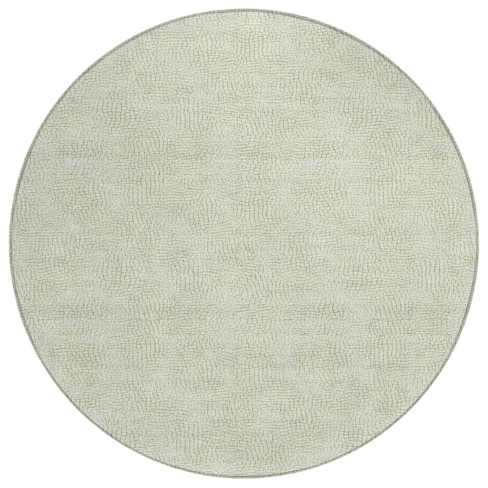 HomeRoots 5' Stylish Artichoke Green and Ivory Geometric Area Rug for Indoor and Outdoor High-Traffic Spaces 8' Round 602403