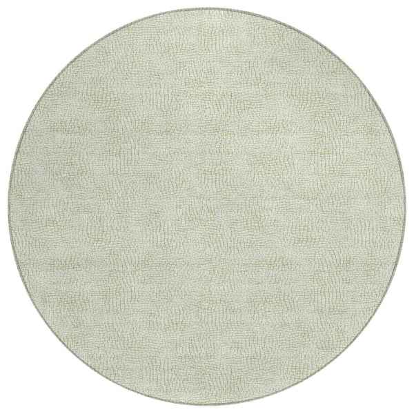 HomeRoots 5' Stylish Artichoke Green and Ivory Geometric Area Rug for Indoor and Outdoor High-Traffic Spaces 8' Round 602403