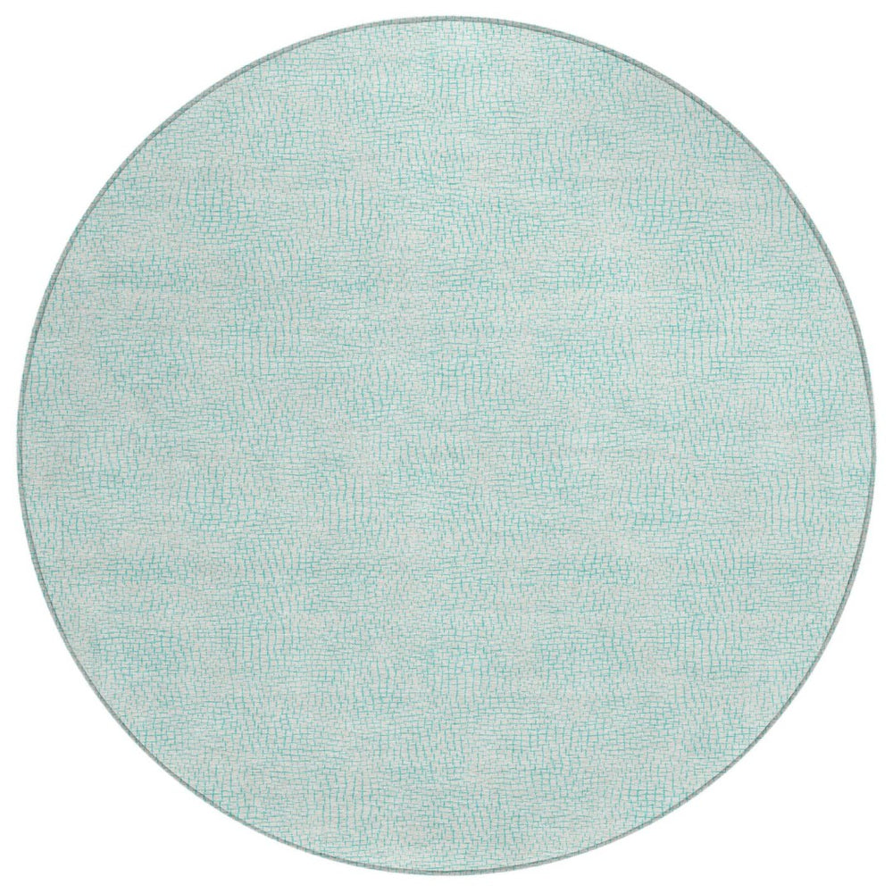 HomeRoots 5' Stylish Aqua and Ivory Geometric Area Rug - Durable, Washable Design for Indoor and Outdoor Use 8' Round 602409