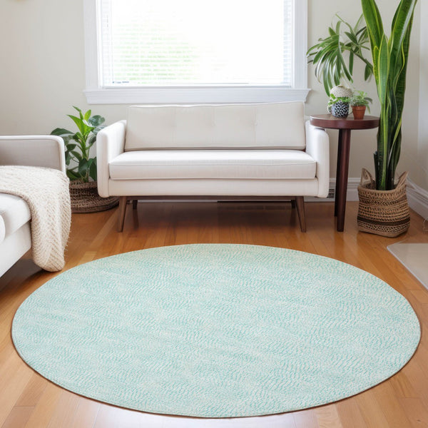 Homeroots 3' Artichoke Green Geometric Washable Area Rug For Indoor And Outdoor Spaces - Durable Style! 8' Round Polyester 602409