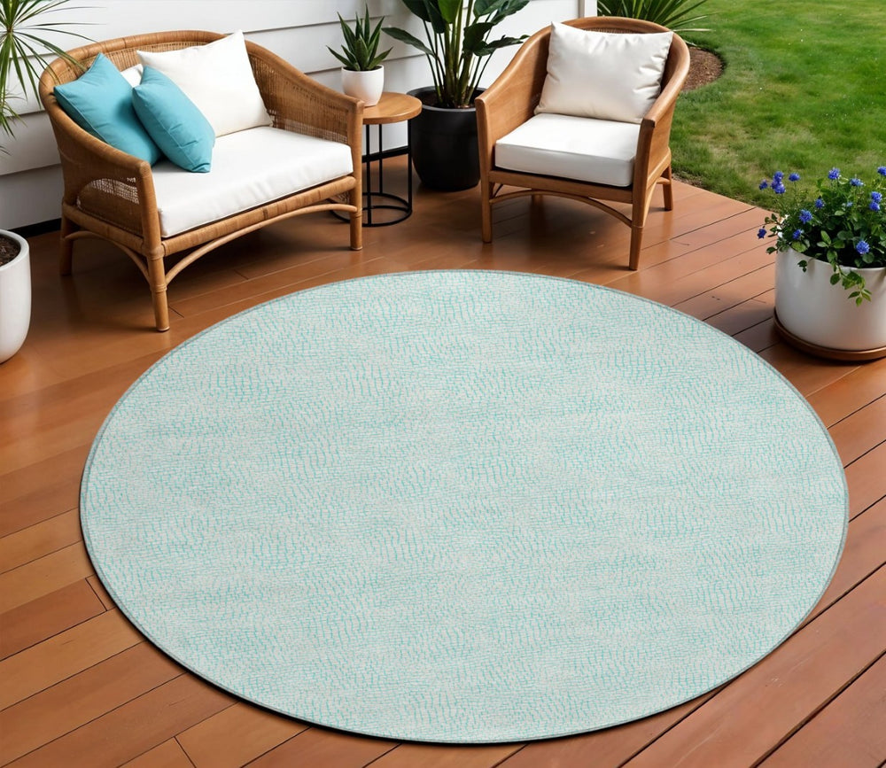 HomeRoots 5' Stylish Aqua and Ivory Geometric Area Rug - Durable, Washable Design for Indoor and Outdoor Use 8' Round 602409