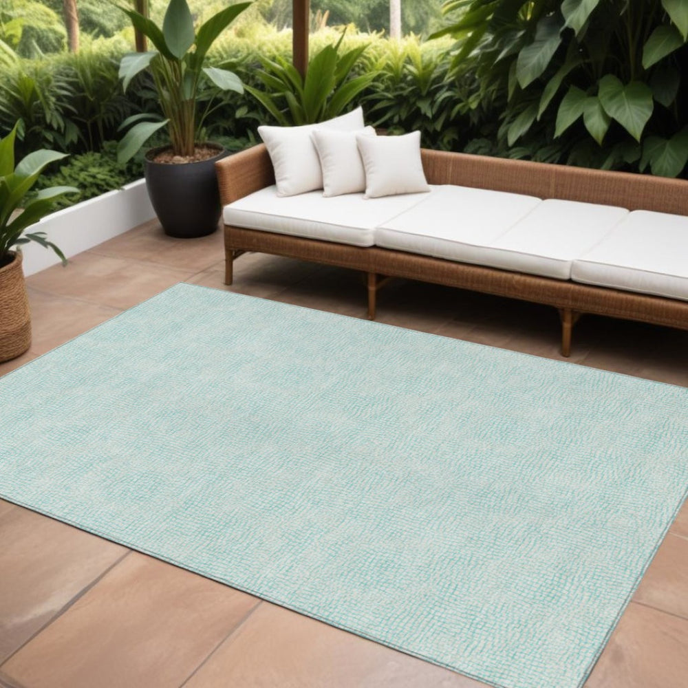 HomeRoots 9' X 12' Aqua and Ivory Geometric Area Rug - Durable, Washable, Perfect for Indoor & Outdoor Spaces 602411