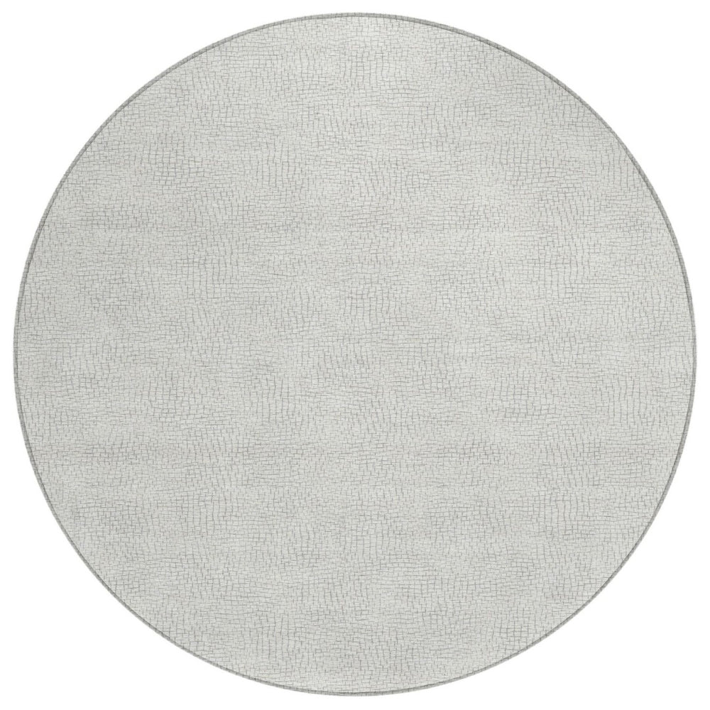 HomeRoots 5' Silver and Gray Geometric Area Rug – Durable, Washable Design for Indoor and Outdoor Spaces 8' Round 602451