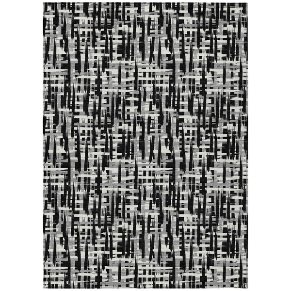 HomeRoots 5' Stylish Black Gray and Ivory Abstract Washable Area Rug for Indoor and Outdoor Use 5' X 8' 602468