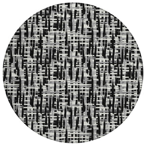 HomeRoots 5' Stylish Black Gray and Ivory Abstract Washable Area Rug for Indoor and Outdoor Use 8' Round 602469