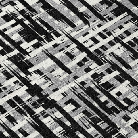 Homeroots 3' Stylish Black, Gray, And Ivory Abstract Washable Area Rug For Indoor And Outdoor Spaces 8' Round Polyester 602469