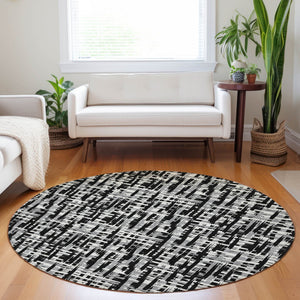 Homeroots 3' Stylish Black, Gray, And Ivory Abstract Washable Area Rug For Indoor And Outdoor Spaces 8' Round Polyester 602469