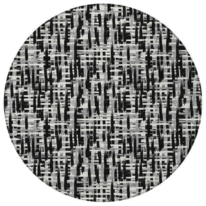 Homeroots 3' Stylish Black, Gray, And Ivory Abstract Washable Area Rug For Indoor And Outdoor Spaces 8' Round Polyester 602469