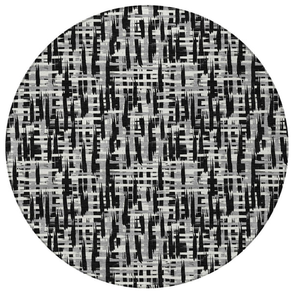 Homeroots 3' Stylish Black, Gray, And Ivory Abstract Washable Area Rug For Indoor And Outdoor Spaces 8' Round Polyester 602469