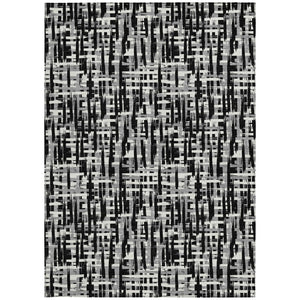 Homeroots 3' Stylish Black, Gray, And Ivory Abstract Washable Area Rug For Indoor And Outdoor Spaces 9' X 12' Polyester 602471