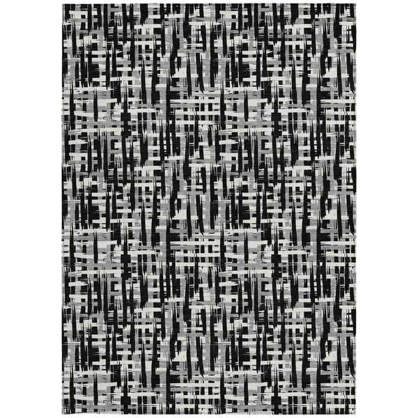 Homeroots 3' Stylish Black, Gray, And Ivory Abstract Washable Area Rug For Indoor And Outdoor Spaces 9' X 12' Polyester 602471