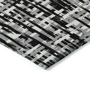 Homeroots 3' Stylish Black, Gray, And Ivory Abstract Washable Area Rug For Indoor And Outdoor Spaces 9' X 12' Polyester 602471