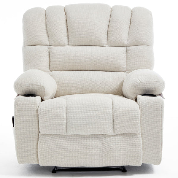 English Elm Living Space Reclining Chair with 8-Point Vibration, Lumbar Heating, Multi-Recline Comfort and Easy Assembly Beige W1403P364987