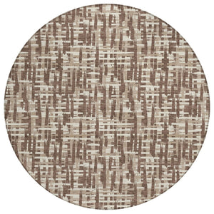 HomeRoots 5' Modern Abstract Area Rug in Brown Tan and Beige - Stylish, Washable, Pet-Friendly Design for Indoors & Outdoors 8' Round 602481