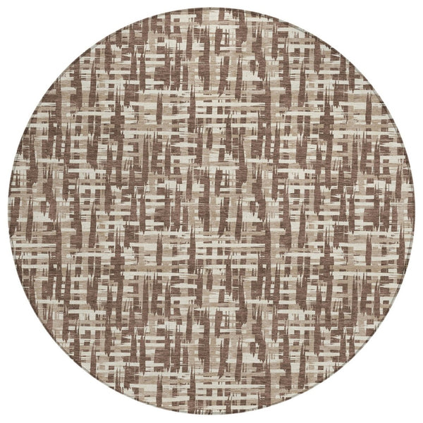 HomeRoots 5' Modern Abstract Area Rug in Brown Tan and Beige - Stylish, Washable, Pet-Friendly Design for Indoors & Outdoors 8' Round 602481