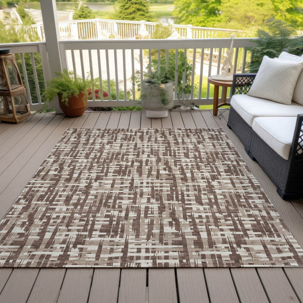 Homeroots 3' Stylish Black, Gray, And Ivory Abstract Washable Area Rug For Indoor And Outdoor Spaces 8' X 10' Polyester 602482
