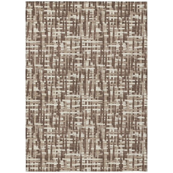HomeRoots 5' Modern Abstract Area Rug in Brown Tan and Beige - Stylish, Washable, Pet-Friendly Design for Indoors & Outdoors 8' X 10' 602482