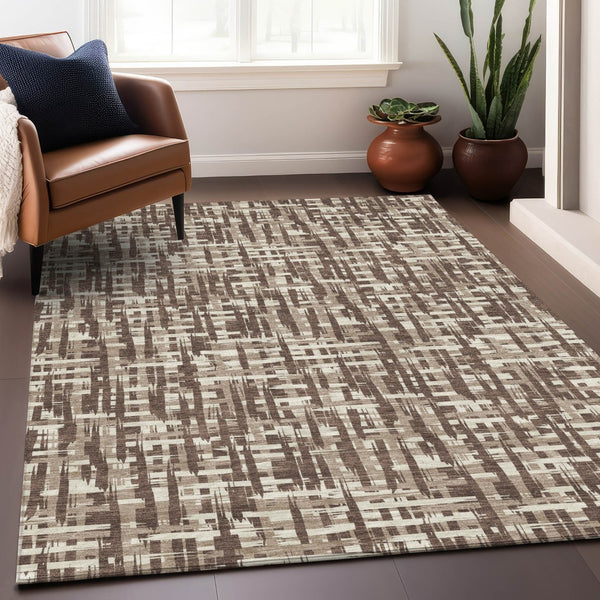Homeroots 3' Stylish Black, Gray, And Ivory Abstract Washable Area Rug For Indoor And Outdoor Spaces 8' X 10' Polyester 602482