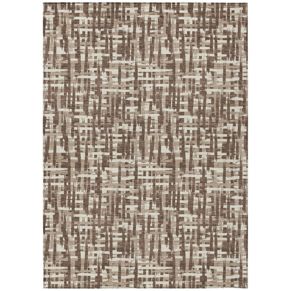 HomeRoots 9' X 12' Abstract Washable Indoor Outdoor Area Rug – Modern Brown Tan Beige Design for High-Traffic Spaces 602483