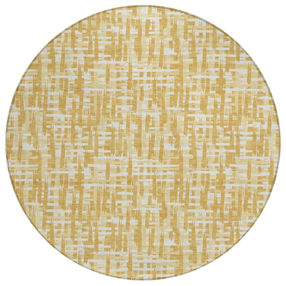 HomeRoots 5' Gold Brown and Beige Abstract Area Rug – Durable, Washable Design for Indoor and Outdoor Spaces 8' Round 602499
