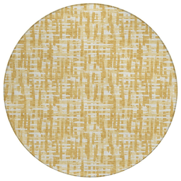HomeRoots 5' Gold Brown and Beige Abstract Area Rug – Durable, Washable Design for Indoor and Outdoor Spaces 8' Round 602499