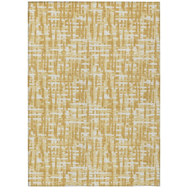 HomeRoots 5' Gold Brown and Beige Abstract Area Rug – Durable, Washable Design for Indoor and Outdoor Spaces 8' X 10' 602500