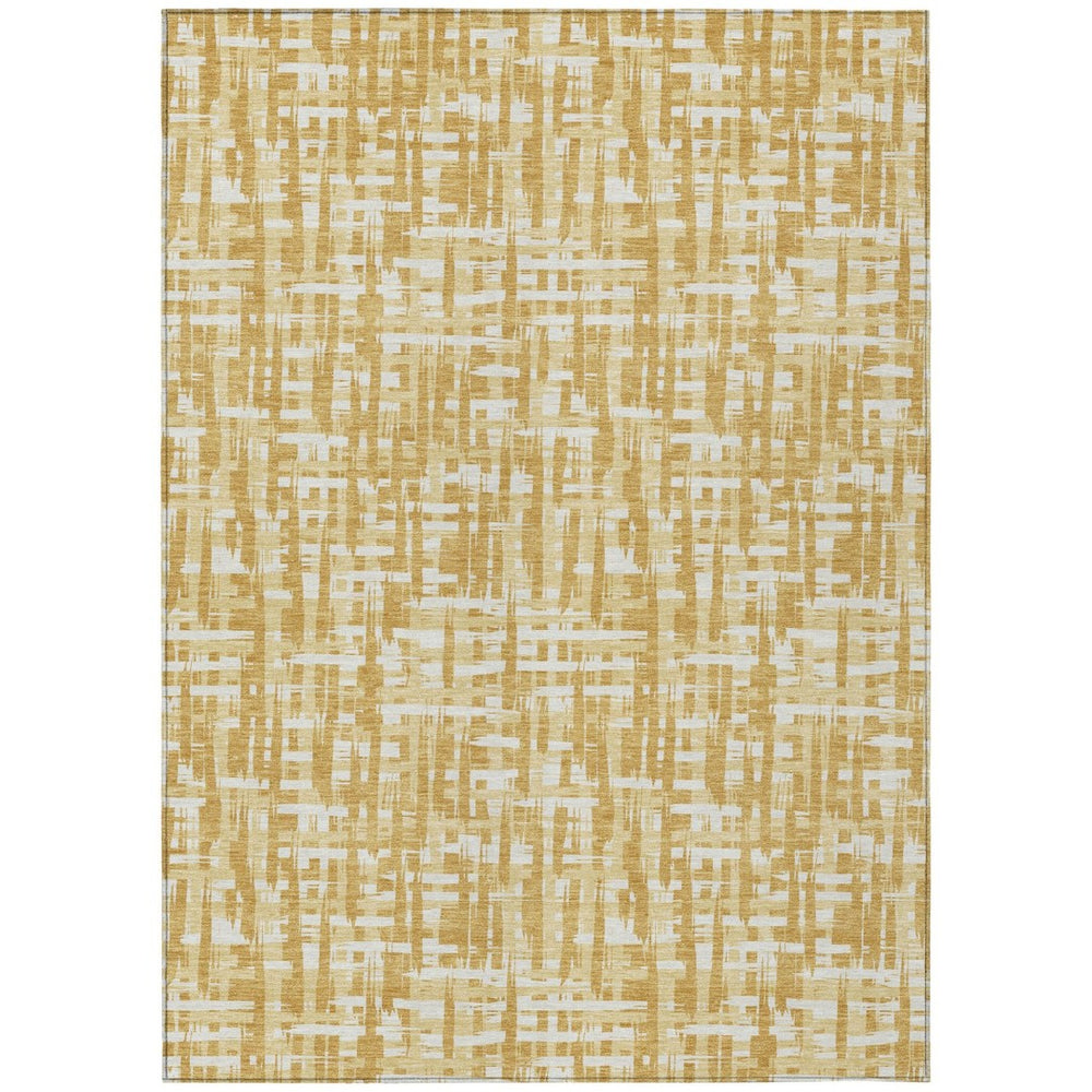 HomeRoots 9' Modern Abstract Washable Area Rug in Gold, Brown & Beige - Durable Indoor/Outdoor Decor 602501