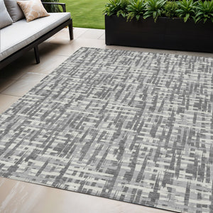 Homeroots 3' Stylish Black, Gray, And Ivory Abstract Washable Area Rug For Indoor And Outdoor Spaces 5' X 8' Polyester 602504