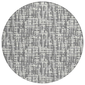HomeRoots 5' Gray and Charcoal Abstract Area Rug – Stylish Indoor/Outdoor Design, Easy-Care, Durable & Versatile 8' Round 602505