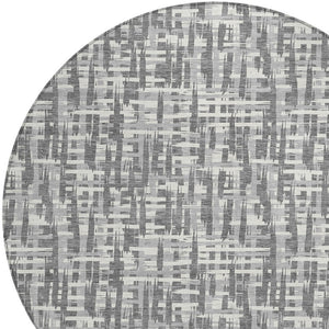 Homeroots 3' Stylish Black, Gray, And Ivory Abstract Washable Area Rug For Indoor And Outdoor Spaces 8' Round Polyester 602505