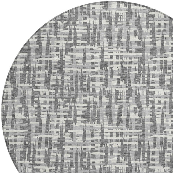 Homeroots 3' Stylish Black, Gray, And Ivory Abstract Washable Area Rug For Indoor And Outdoor Spaces 8' Round Polyester 602505