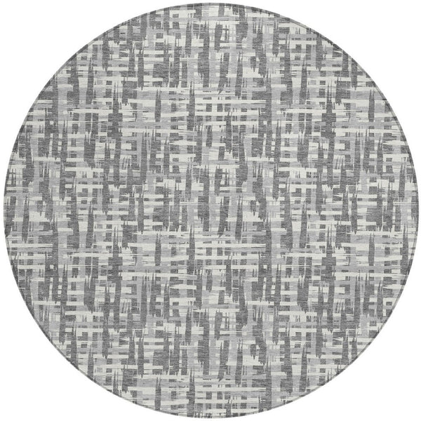 Homeroots 3' Stylish Black, Gray, And Ivory Abstract Washable Area Rug For Indoor And Outdoor Spaces 8' Round Polyester 602505