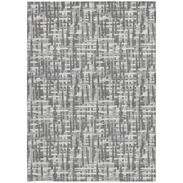 Homeroots 3' Stylish Black, Gray, And Ivory Abstract Washable Area Rug For Indoor And Outdoor Spaces 9' X 12' Polyester 602507