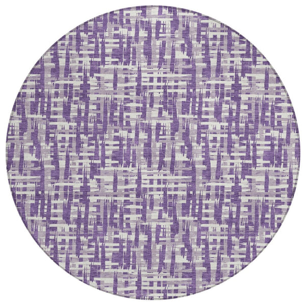 HomeRoots 5' Vibrant Purple and Lavender Abstract Area Rug - Durable, Washable Design for Indoor/Outdoor Use 8' Round 602511
