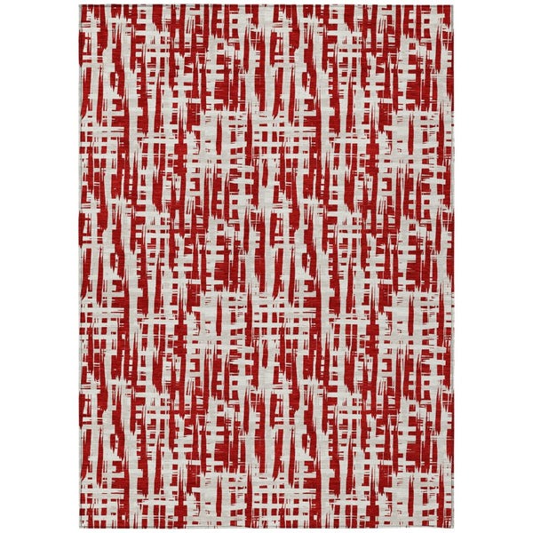 HomeRoots 5' Red and Ivory Abstract Washable Area Rug - Stylish, Durable, Perfect for Indoor and Outdoor Spaces 5' X 8' 602516