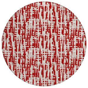 HomeRoots 5' Red and Ivory Abstract Washable Area Rug - Stylish, Durable, Perfect for Indoor and Outdoor Spaces 8' Round 602517