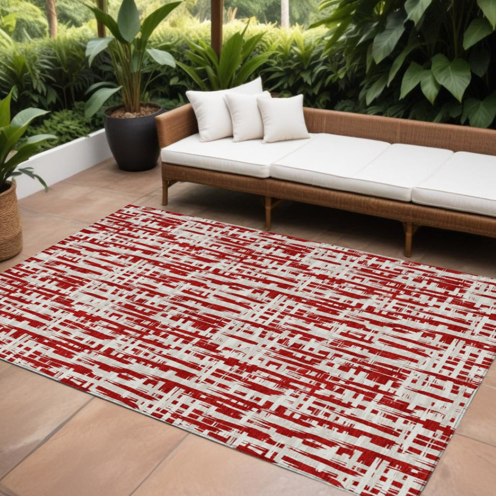 HomeRoots 9' X 12' Red And Ivory Abstract Area Rug - Stylish, Washable, Indoor/Outdoor, Durable, Low-Maintenance Design 602519