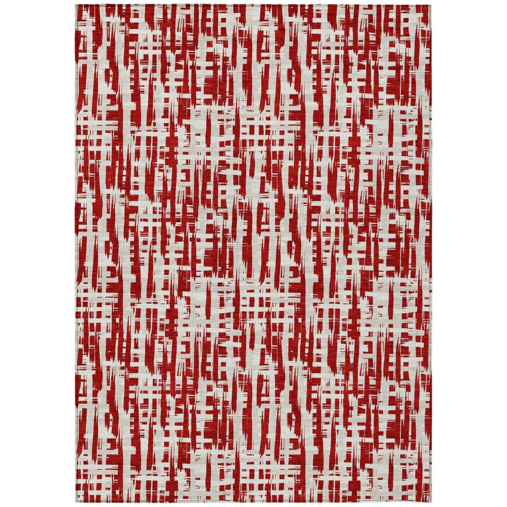 HomeRoots 9' X 12' Red And Ivory Abstract Area Rug - Stylish, Washable, Indoor/Outdoor, Durable, Low-Maintenance Design 602519
