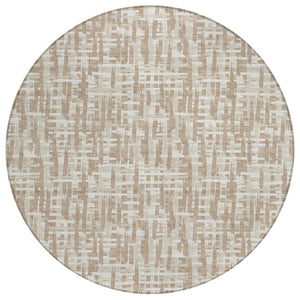HomeRoots 5' Durable Tan and Beige Abstract Area Rug for Indoor Outdoor Use - Stylish, Washable & Versatile! 8' Round 602523
