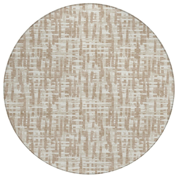 HomeRoots 5' Durable Tan and Beige Abstract Area Rug for Indoor Outdoor Use - Stylish, Washable & Versatile! 8' Round 602523