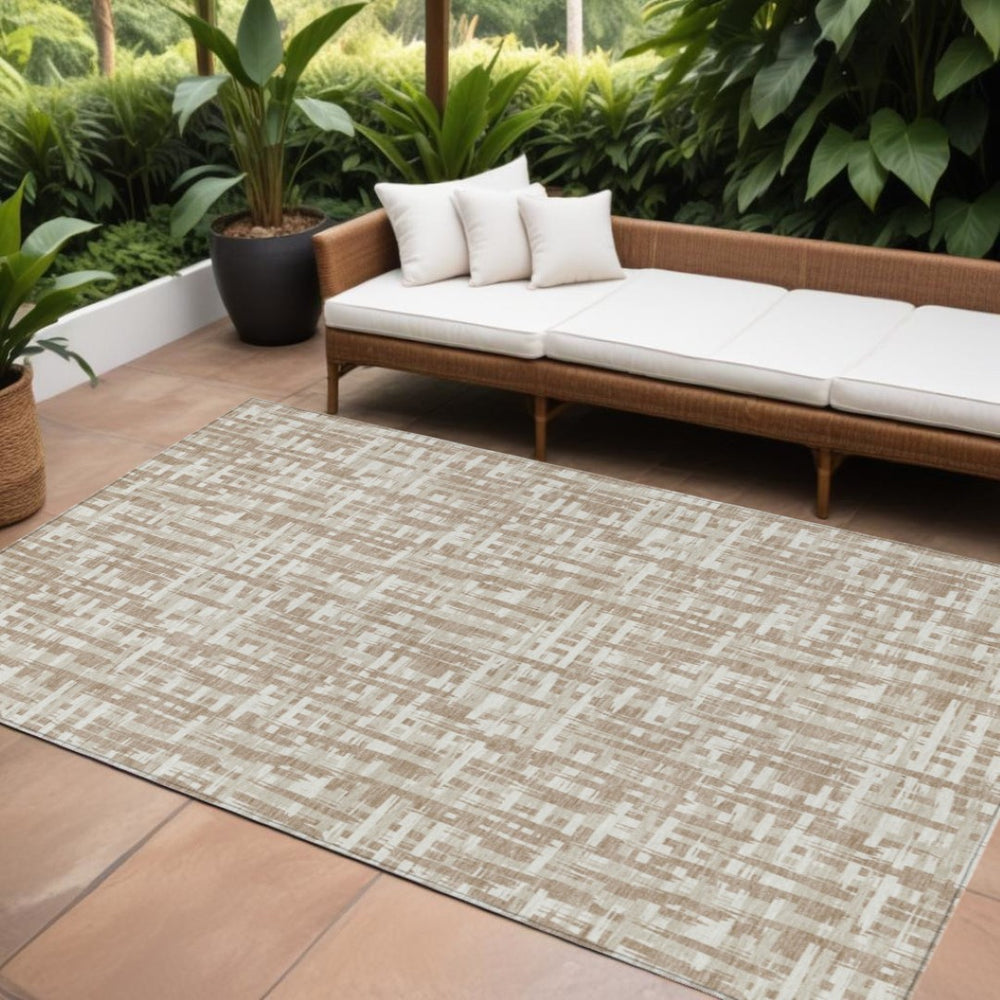 HomeRoots 9' X 12' Tan and Beige Abstract Area Rug – Durable, Washable, Stylish for Indoor and Outdoor Spaces 602525