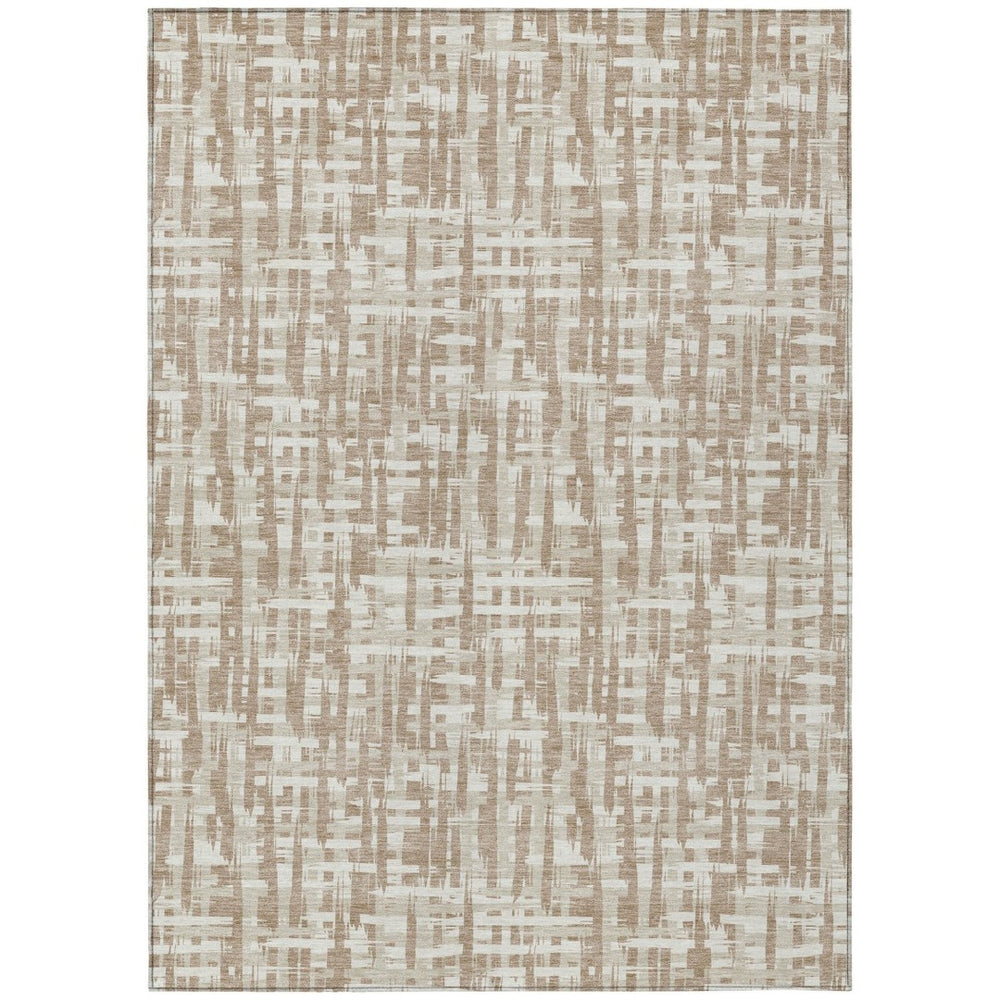 HomeRoots 9' X 12' Tan and Beige Abstract Area Rug – Durable, Washable, Stylish for Indoor and Outdoor Spaces 602525