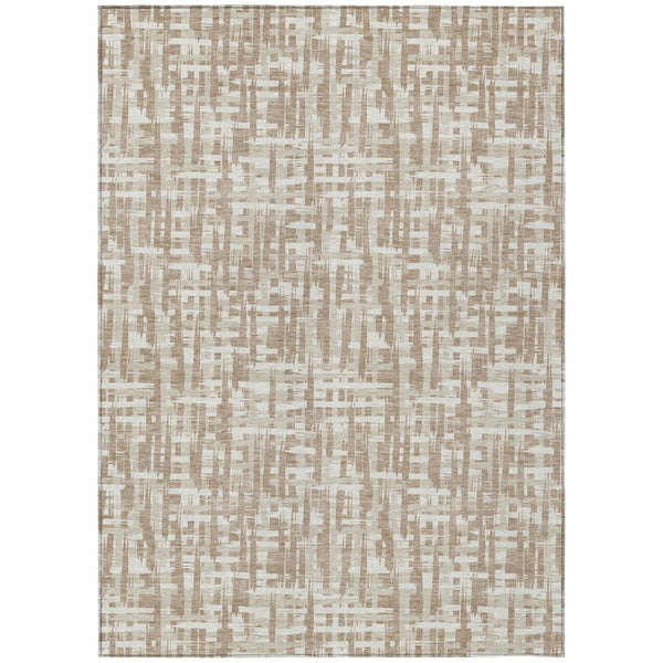 HomeRoots 5' Durable Tan and Beige Abstract Area Rug for Indoor Outdoor Use - Stylish, Washable & Versatile! 10' X 14' 602526